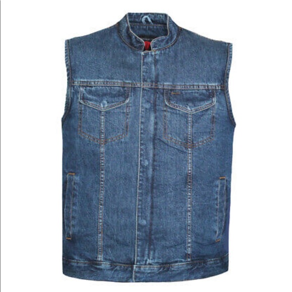 Men Denim Motorcycle Concealed Carry Vest - Picture 3 of 5